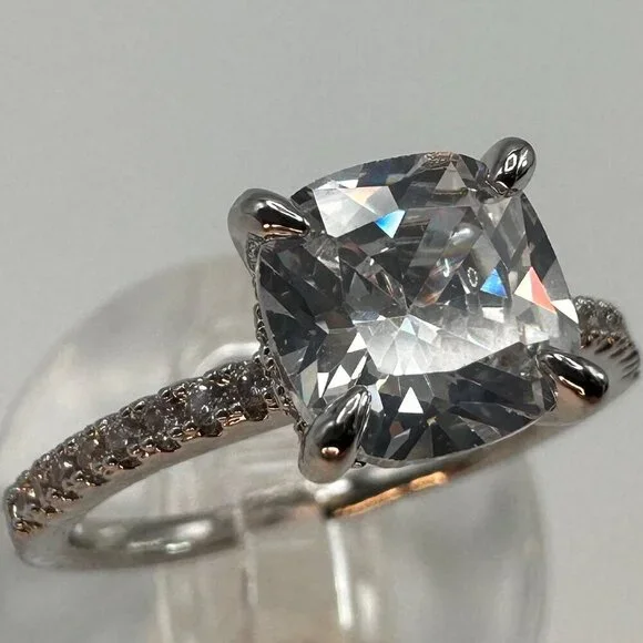 Womens Silver Plated Brass Ring Cubic Zirconia - Picture 2 of 15